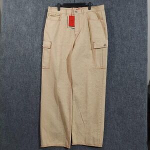 HUGO‎ X Les Benjamins Jeans Mens 37x31 Beige Cargo Straight Leg Baggy Y2K Skater